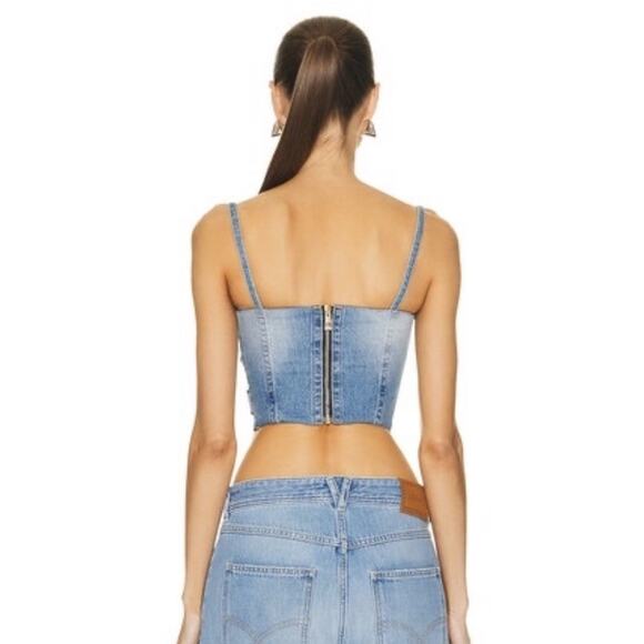 Versace Cropped Denim Jersey Bustier Top Blue Black IT 40 US 4 NWT $1275 - Picture 3 of 16